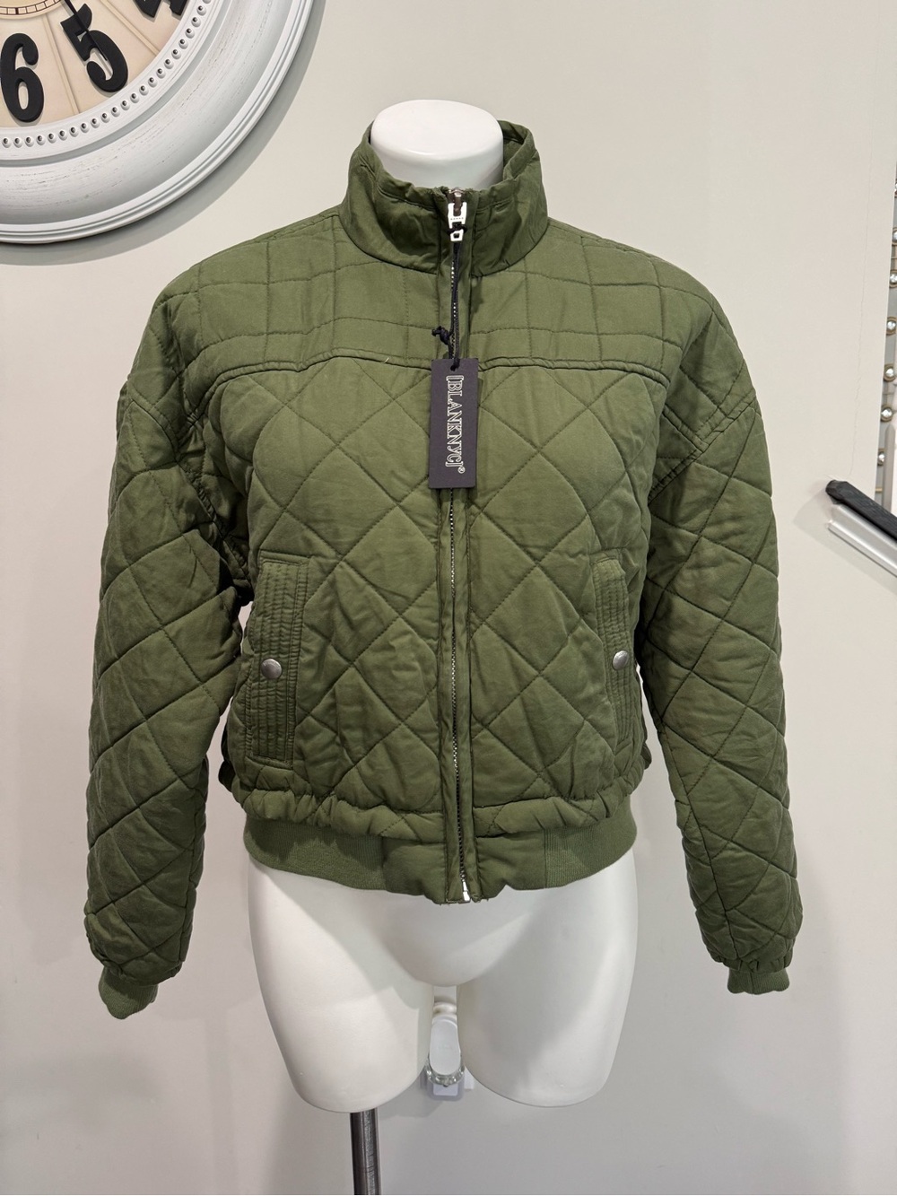 NEW BlankNYC Olive green Quilted Bomber Jacket